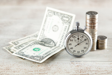 Analog stopwatch on grey background