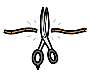 rope cut with scissors / cartoon vector and illustration, hand drawn style, isolated on white background.
