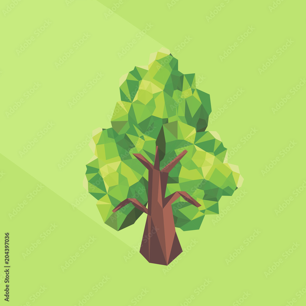 Aufkleber abstract polygonal tree with long shadow on color background. tree low poly - elements for icons or 