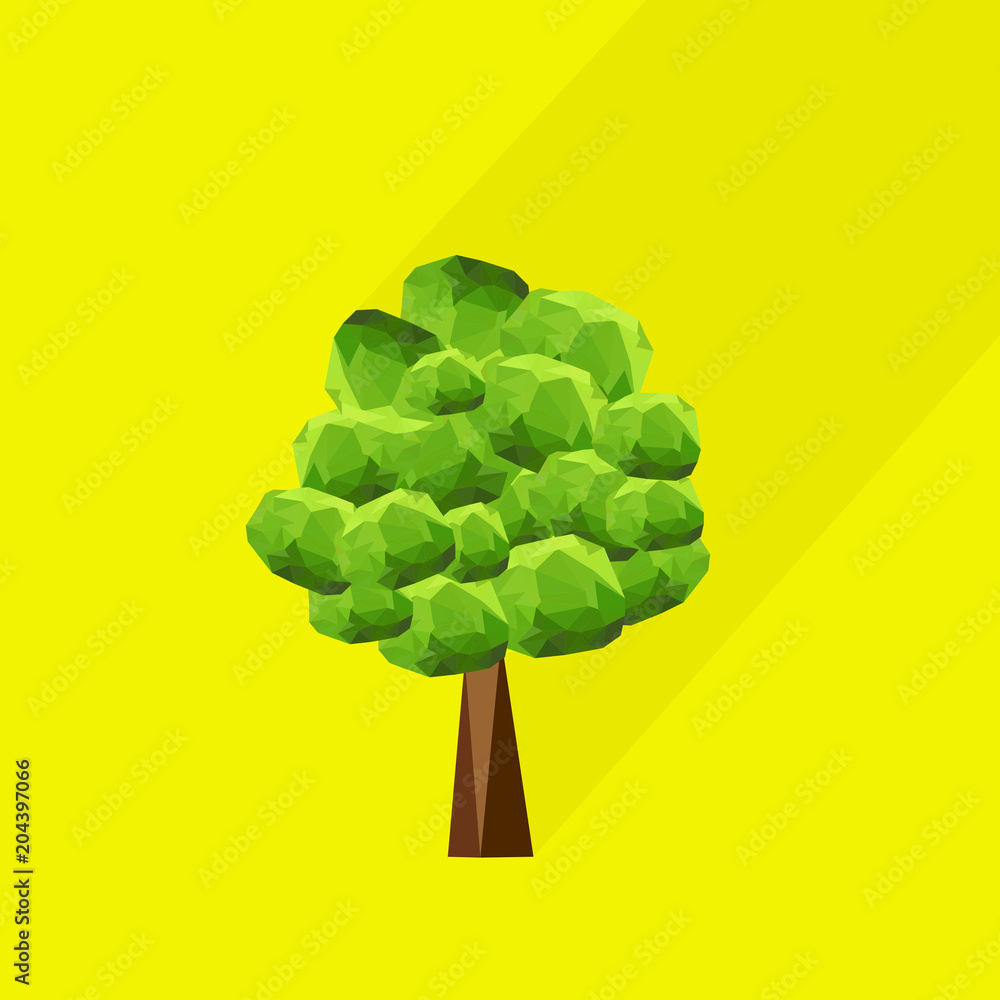 Aufkleber abstract polygonal tree with long shadow on color background. tree low poly - elements for icons or 