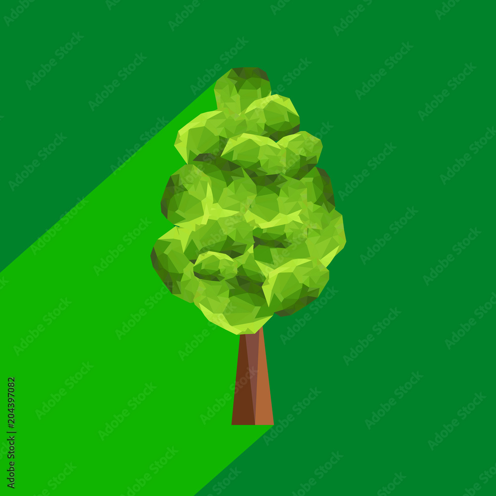 Aufkleber abstract polygonal tree with long shadow on color background. tree low poly - elements for icons or 