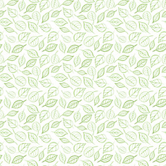 Seamless pattern green watercolor leaves on white background - 204397058