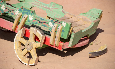 children's wooden cart apocalyptic situation of nuclear war