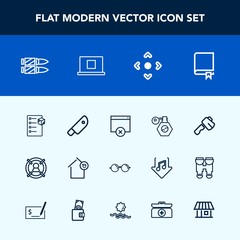 Modern, simple vector icon set with landlord, optical, axe, library, arrow, concept, education, cargo, horizontal, weapon, construction, study, eye, screwdriver, home, kitchen, marketing, food icons
