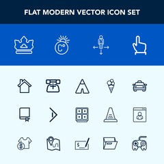 Modern, simple vector icon set with white, cell, sign, king, finance, book, sweet, car, education, money, food, transport, vehicle, place, encyclopedia, communication, road, camp, mobile, taxi icons