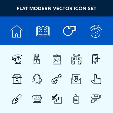 Modern, simple vector icon set with wheel, dirt, rocket, paper, house, internet, quad, architecture, sport, home, support, clothing, work, space, referee, estate, transport, music, call, object icons