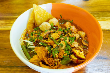 Noodle soup, spicy, tasty machine. Another menu to eat in Thailand.