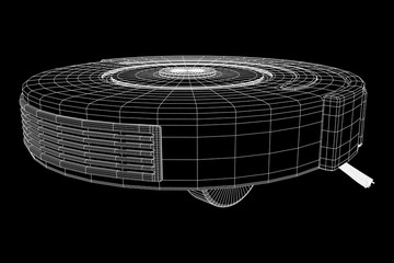 Obraz premium Robot vacuum cleaner wireframe low poly mesh vector illustration. Smart cleaning technology concept