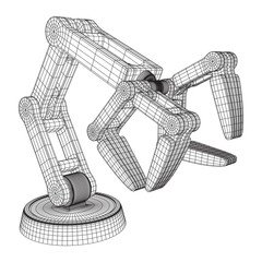 Robotic arm manufacture technology industry assembly mechanic hand wireframe low poly mesh vector illustration