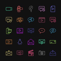 Modern Simple Colorful Set of chat and messenger, video, photos, email Vector outline Icons. Contains such Icons as  send,  business,  user and more on dark background. Fully Editable. Pixel Perfect