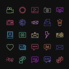 Modern Simple Colorful Set of chat and messenger, video, photos, email Vector outline Icons. Contains such Icons as  television,  speech, hdr and more on dark background. Fully Editable. Pixel Perfect