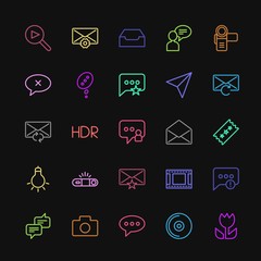 Modern Simple Colorful Set of chat and messenger, video, photos, email Vector outline Icons. Contains such Icons as  landscape,  disk,  web and more on dark background. Fully Editable. Pixel Perfect