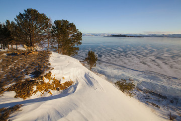 Winter shore of lake Baikal