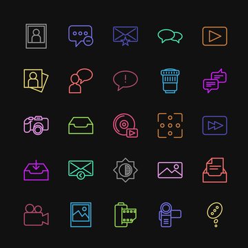 Modern Simple Colorful Set of chat and messenger, video, photos, email Vector outline Icons. Contains such Icons as  adult, portrait,  photo and more on dark background. Fully Editable. Pixel Perfect