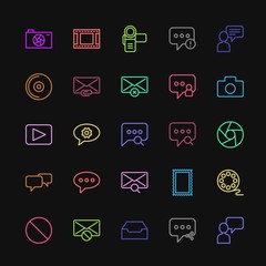 Modern Simple Colorful Set of chat and messenger, video, photos, email Vector outline Icons. Contains such Icons as social,  text,  share and more on dark background. Fully Editable. Pixel Perfect