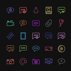 Modern Simple Colorful Set of chat and messenger, video, photos, email Vector outline Icons. Contains such Icons as sms,  cd,  video,  web and more on dark background. Fully Editable. Pixel Perfect