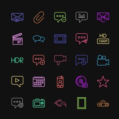 Modern Simple Colorful Set of chat and messenger, video, photos, email Vector outline Icons. Contains such Icons as  cellphone,  mail, player and more on dark background. Fully Editable. Pixel Perfect