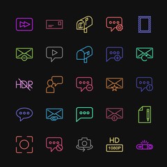 Modern Simple Colorful Set of chat and messenger, video, photos, email Vector outline Icons. Contains such Icons as reply,  television,  tv and more on dark background. Fully Editable. Pixel Perfect