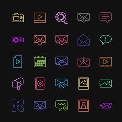 Modern Simple Colorful Set of chat and messenger, video, photos, email Vector outline Icons. Contains such Icons as  message, calendar,  mail and more on dark background. Fully Editable. Pixel Perfect