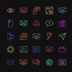 Modern Simple Colorful Set of chat and messenger, video, photos, email Vector outline Icons. Contains such Icons as  settings,  picture,  sms and more on dark background. Fully Editable. Pixel Perfect