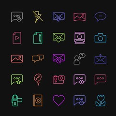 Modern Simple Colorful Set of chat and messenger, video, photos, email Vector outline Icons. Contains such Icons as  background, chat, heart and more on dark background. Fully Editable. Pixel Perfect