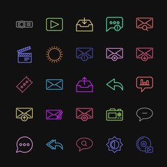 Modern Simple Colorful Set of chat and messenger, video, photos, email Vector outline Icons. Contains such Icons as  projection,  fashion and more on dark background. Fully Editable. Pixel Perfect