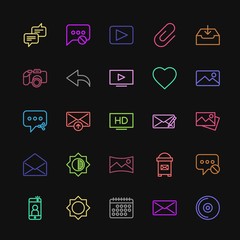 Modern Simple Colorful Set of chat and messenger, video, photos, email Vector outline Icons. Contains such Icons as  compact,  clip,  phone and more on dark background. Fully Editable. Pixel Perfect