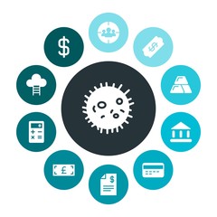 business, science, money Infographic Colorful fill Icons Set. Contains such Icons as calculator,  money,  target,  currency,  payment,  usd, climb,  pound,  sky and more. Fully Editable. Pixel Perfect