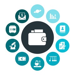 business, science, money Infographic Colorful fill Icons Set. Contains such Icons as  finance, science,  businessman, contact,  biology,  graph,  cash,  purse and more. Fully Editable. Pixel Perfect