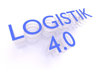 Logistik 4.0 (German for Logistics 4.0), words in blue letters on white background, 3D rendering