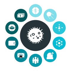 business, science, money Infographic Colorful fill Icons Set. Contains such Icons as  concept,  expert, atom,  cosmos,  businessman,  night, money, space,  man and more. Fully Editable. Pixel Perfect