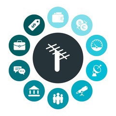 business, science, money Infographic Colorful fill Icons Set. Contains such Icons as  leather,  euro,  teamwork,  case,  message,  wallet,  team,  space,  meter and more. Fully Editable. Pixel Perfect