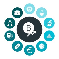 business, science, money Infographic Colorful fill Icons Set. Contains such Icons as  currency,  growth,  increase,  finance, currency,  medicine,  laboratory and more. Fully Editable. Pixel Perfect