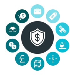 business, science, money Infographic Colorful fill Icons Set. Contains such Icons as  safety,  chemistry,  experiment, satellite,  price,  finance, money,  usd and more. Fully Editable. Pixel Perfect