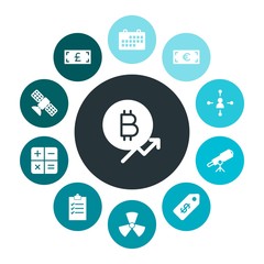 business, science, money Infographic Colorful fill Icons Set. Contains such Icons as currency,  technology,  communication,  science, money,  check,  growth and more. Fully Editable. Pixel Perfect