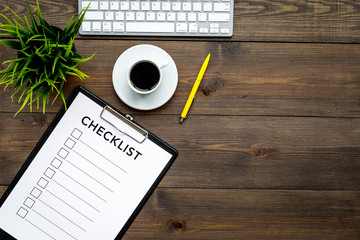 Blank checklist with space for ticks on pad on office desk. Checklist for office worker, manager,...