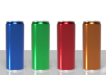 Four Aluminum Cans Mockup in different color. 3d rendering