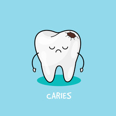 Tooth with caries icon. Illustration for children dentistry. Oral hygiene, teeth cleaning.