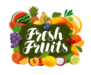 Fresh fruits. Natural food, greengrocery concept. Vector illustration
