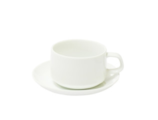 white cup of coffee white isolated background with copy space and clipping path.