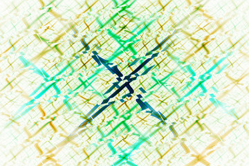 Abstract intricate geometric fractal ornament with blue and green lines. Psychedelic digital art. 3D rendering.