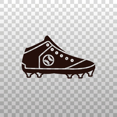 Baseball shoe or boot with spikes - black silhouette icon on isolated transparent background. Base ball sneaker in outline design. Sport equipment, gear, apparel sign.