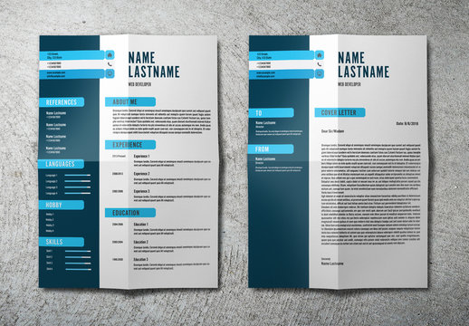 Resume Set with Dark Blue Sidebar