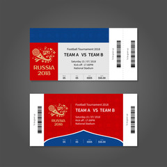 Russia 2018. Football or soccer ticket design template with modern traditional elements.