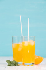 Fresh tasty juice in glasses