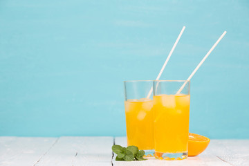 Fresh tasty juice in glasses