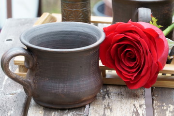Clay Tea cups with red Roses