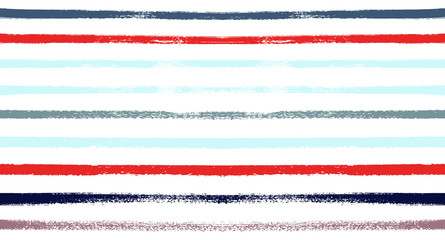 Vector Seamless Sailor Stripes Summer Pattern. Trendy Striped Banner or Cover. Hand Painted Lines Watercolor Background. Torn Fabric Textile T-Shirt Modern Funky Design. Paint Brush Drawn Retro Print