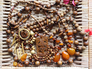 Oriental wooden and amber jewelry