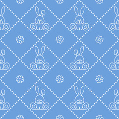 Seamless pattern with rabbits and florets.